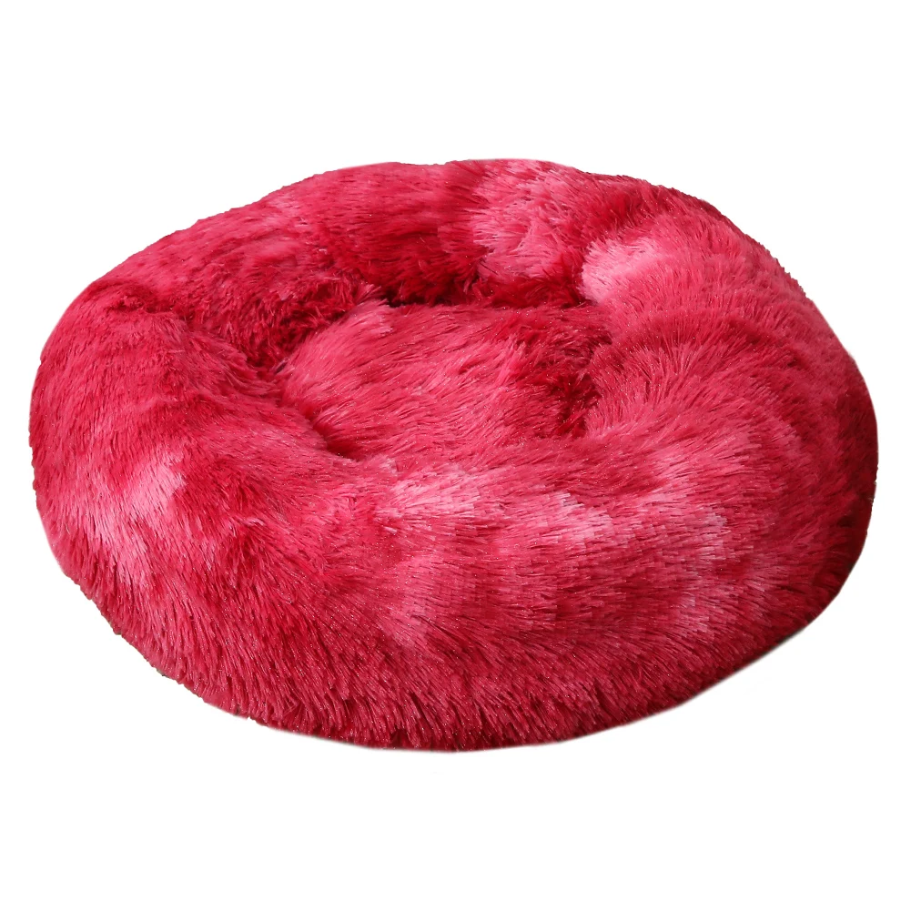 Anti Anxiety Long Faux Fur Super Soft Fabric Dog Bed Comfortable Donut Round Dog Bed Washable Pet Cushion