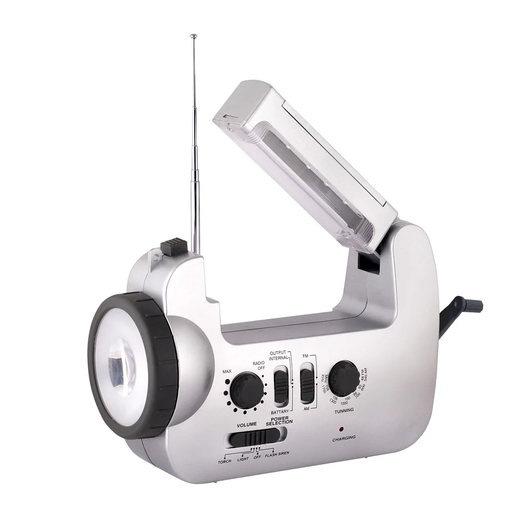 
Hand Crank Dynamo Self Powered Torch Radio with smart phone charger Portable emergency AM/FM radio with LED siren and blinking 