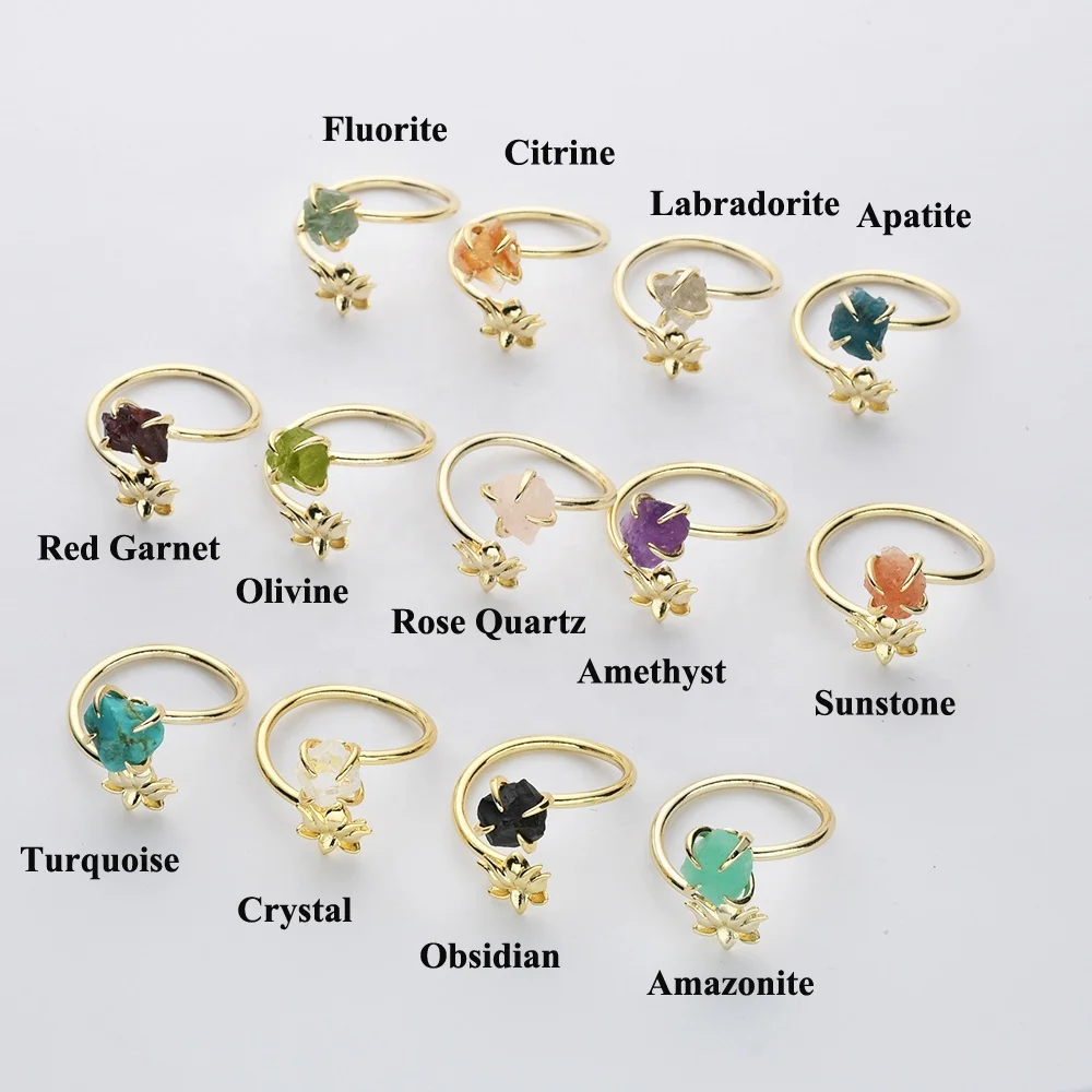 ZS0488 позолоченное регулируемое Лотос Исцеление Кристалл Ювелирное кольцо настоящий камень