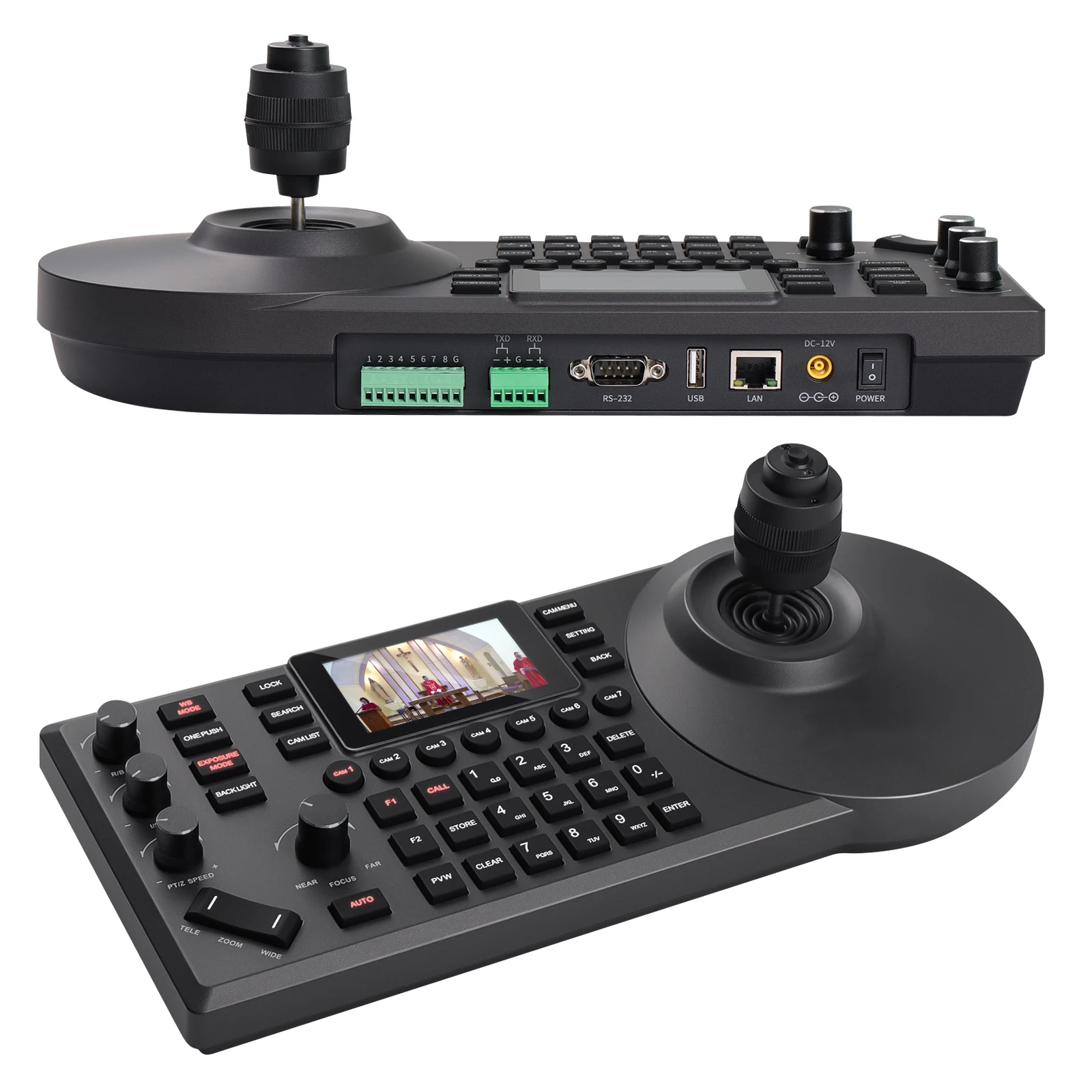 PTZ Camera Controller Keyboard with 4D Joystick for Live Streaming PTZ Network Keyboard PELCO D/P RS232 RS485 3 Inch LCD
