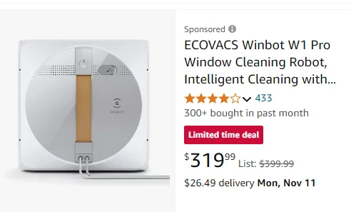 Product details 20% offEnds in 05:47:53 ECOVACSs Winbot W1 Pro Window Cleaning Robot, Intelligent Cleaning with Dual Cross