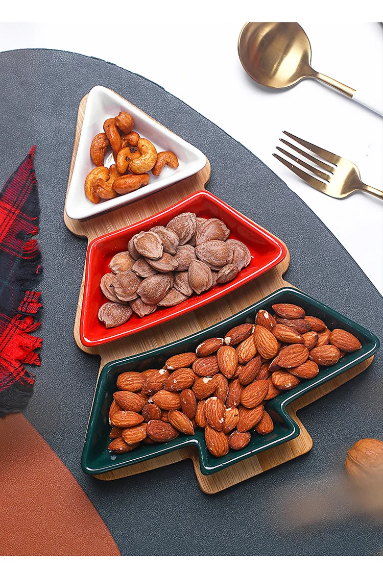 Creative ceramic bamboo Christmas tree tray irregular snack tray fruit tray