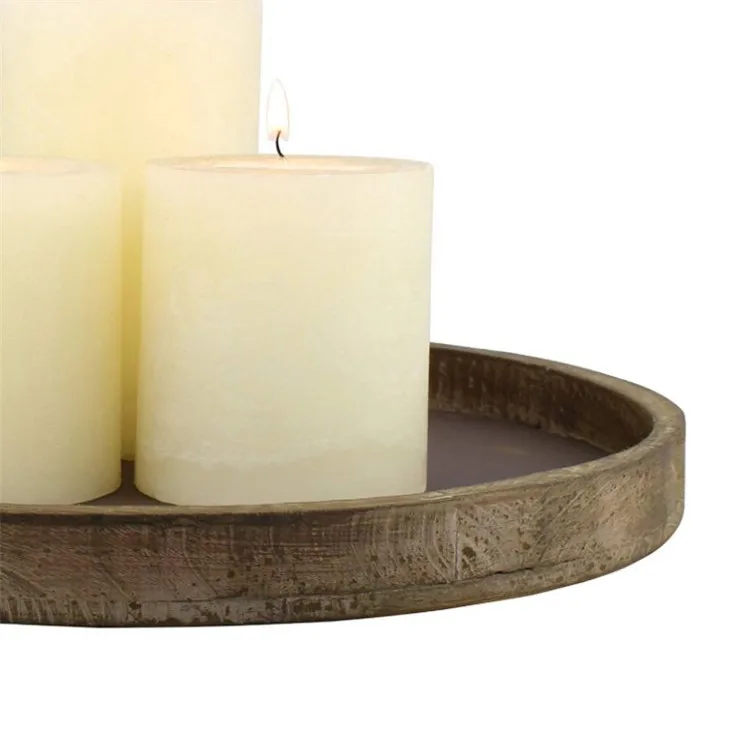 Religious fete style candlelight dining table round wood serving tray rustic