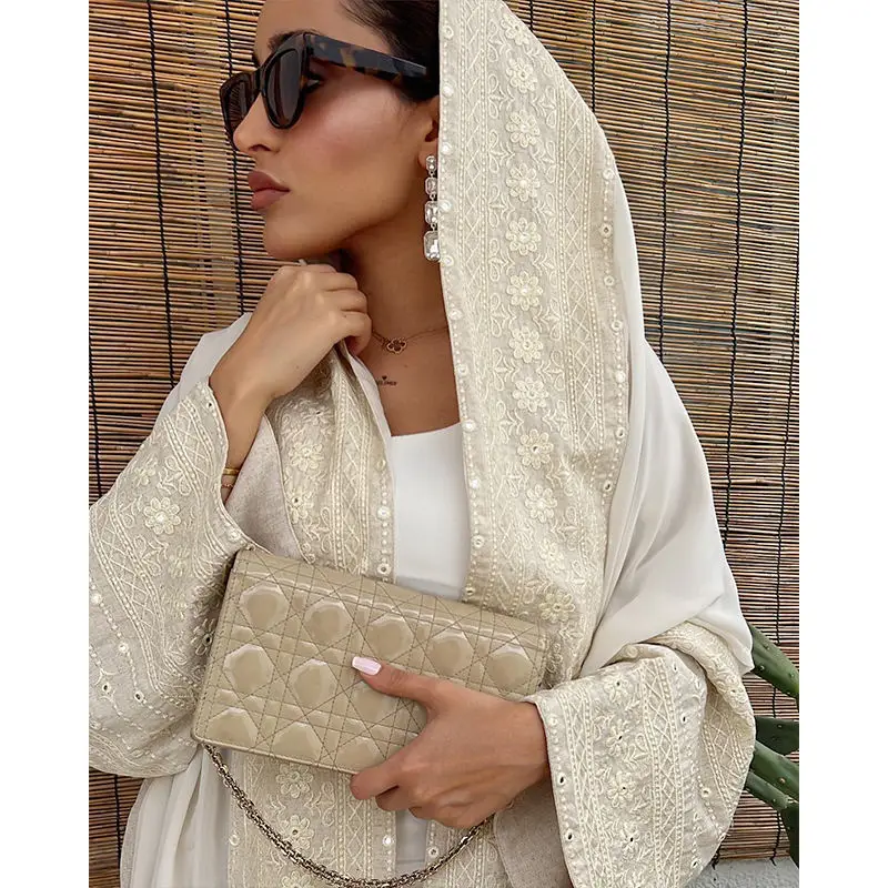 2024 New Custom Popular Linen Women Clothing Abayas 2 Pieces Embroidered  Attached Abaya Islamic Linen Clothing for Women