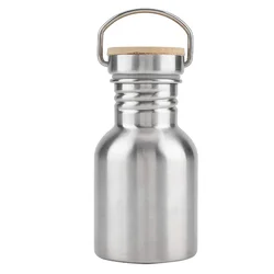 Hot sale customized branded logo sport drink bottle  single wall stainless steel water bottle with bamboo lid