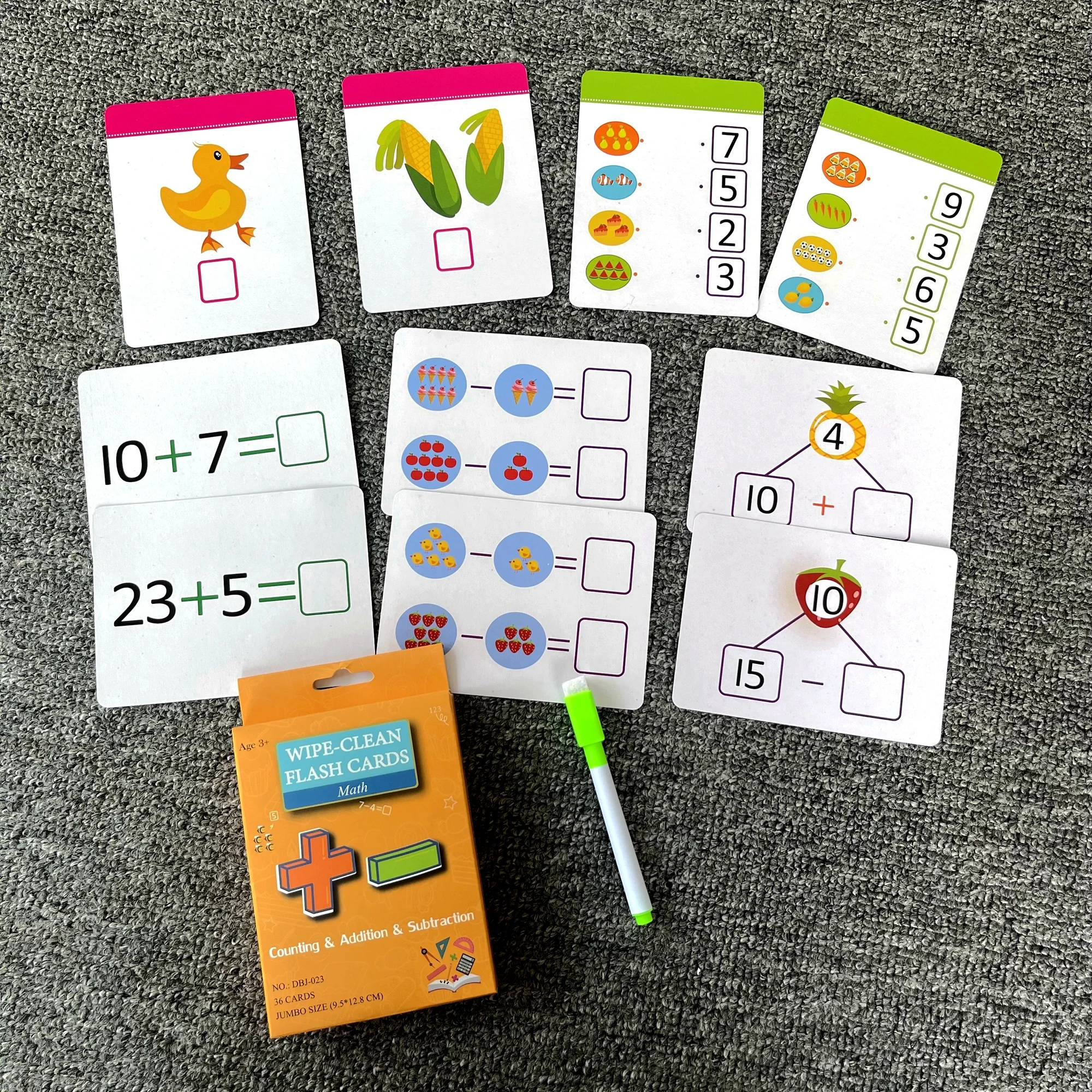 wholesale high quality custom children addition subtraction math learning flash cards with erasable pen