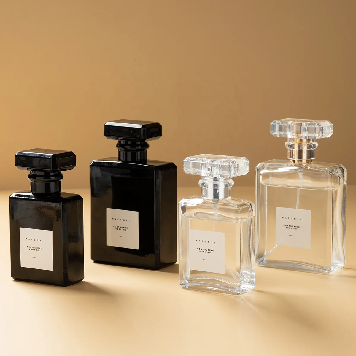 Custom Wholesale 100ml Black transparent Fragrance Luxury empty spray 50ml glass Perfume  bottles with perfume cap custom box