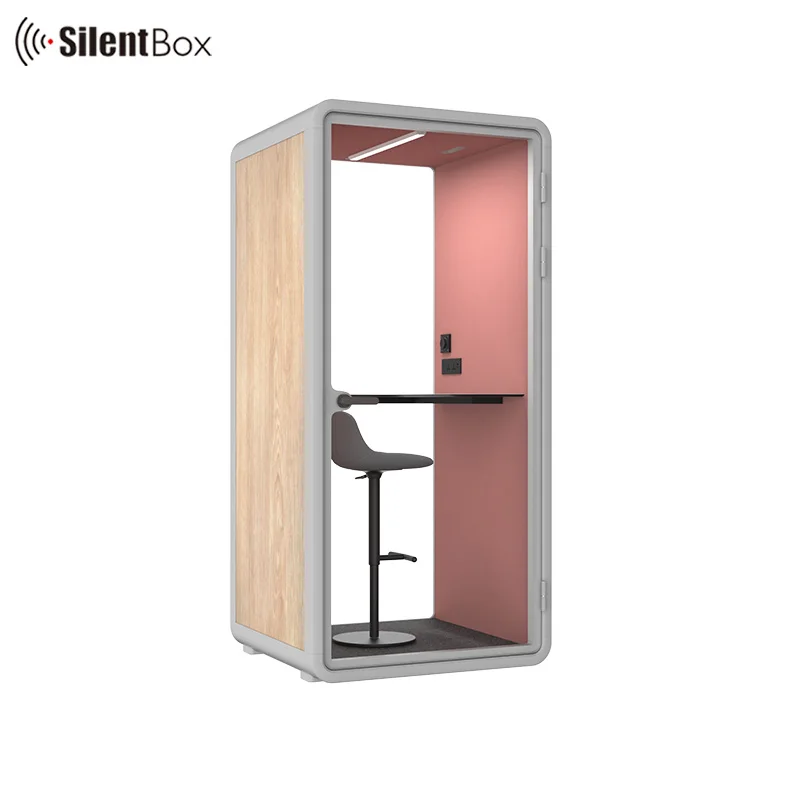Model small one person booth acoustic office pods personalized silent cabin with optional interior color