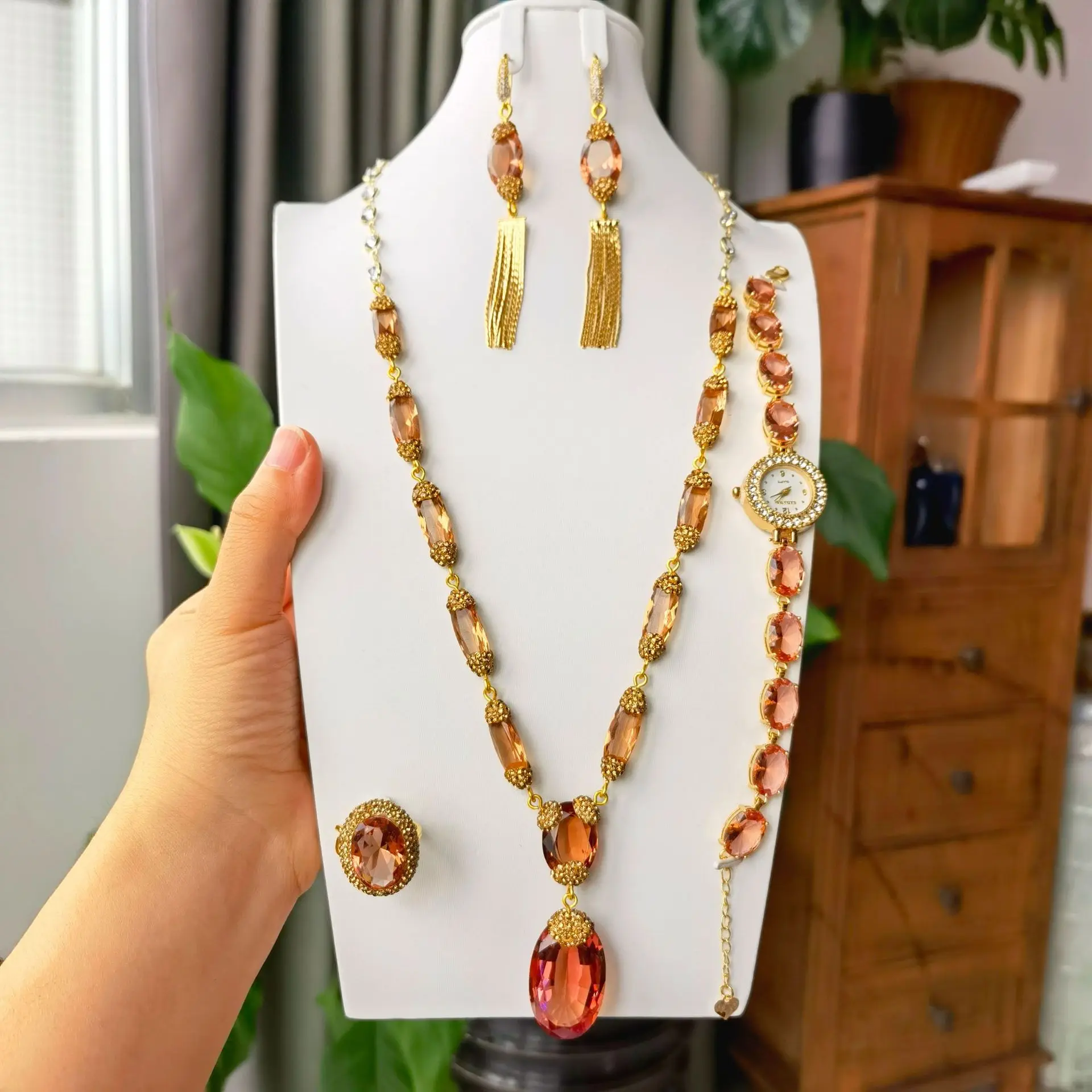 Turkey chameleonic stone Sudan stone bauxite bare stone inlaid 4 piece watch set accessories for jewelry