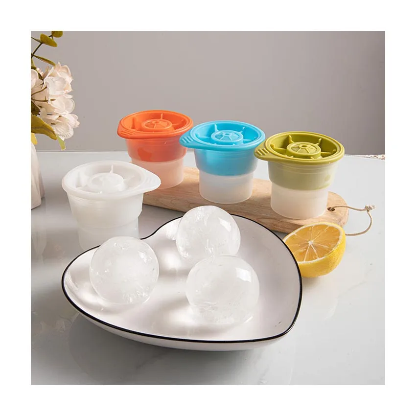 High Quality Block Clear Round Ball Maker Silicone Popsicle Whiskey Mold Ice Cube Tray with Lid Silicone 50 Customization