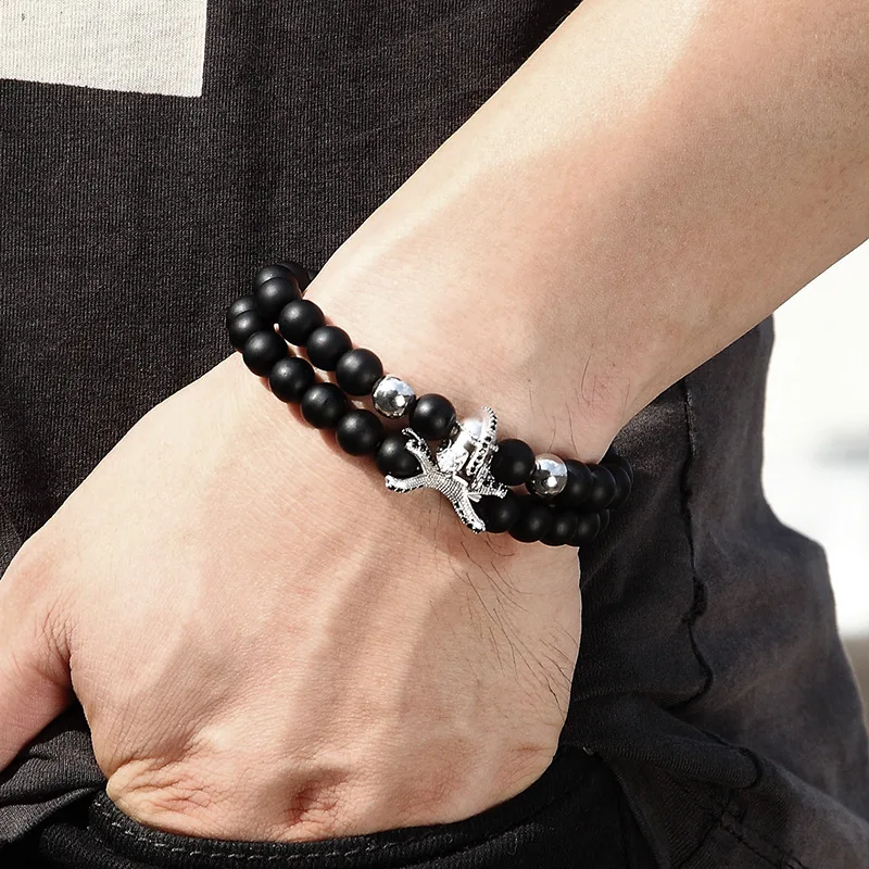 Hot Selling Fashion Personalized Men Bracelet Frosted Black Stone Natural Bead Bracelets