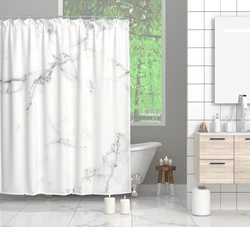 Custom 3D-printed Marbling pattern shower curtain set with hook stitched  eyelets  Waterproof Bath Set