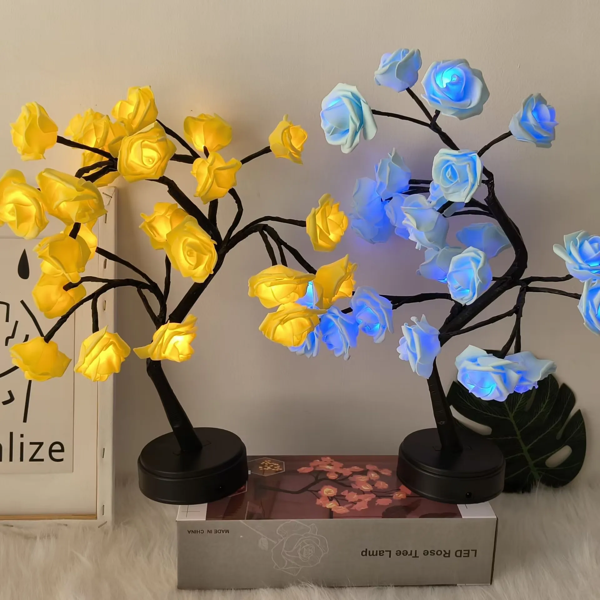 Factory  Fairy Tree lamp  Blue Rose Flower  Desk Lamp Battery Operated   for  Christmas Party  Wedding Festival Gifts