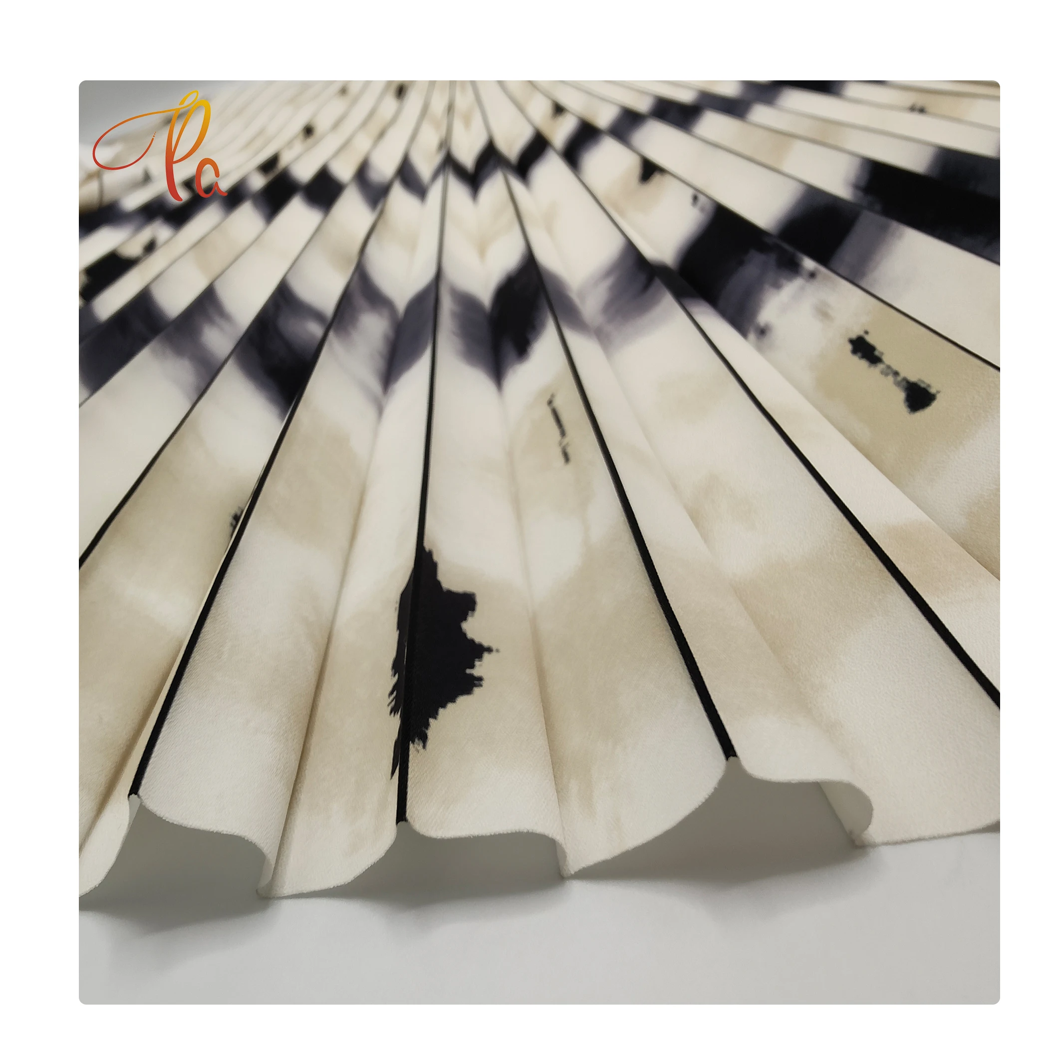 Hot Sale 2023 100% Polyester Women Dress Printed Shade Designer Pleated Dress Chiffon Fabric