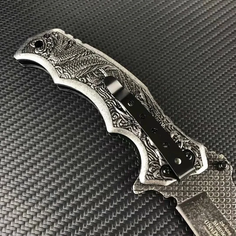 Stone wash relief surface all steel camping outdoor hunting survival folding knife