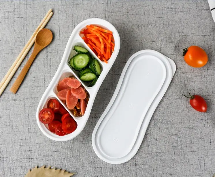 portable 3 compartment divisions round small plastic lunch box with logo