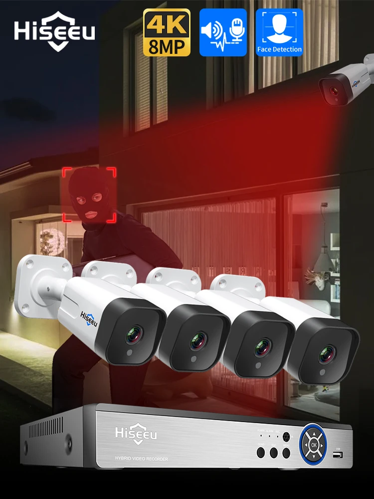 Камера Наружного видеонаблюдения Hiseeu 4K 8 каналов Мп Nvr Poe Ip для