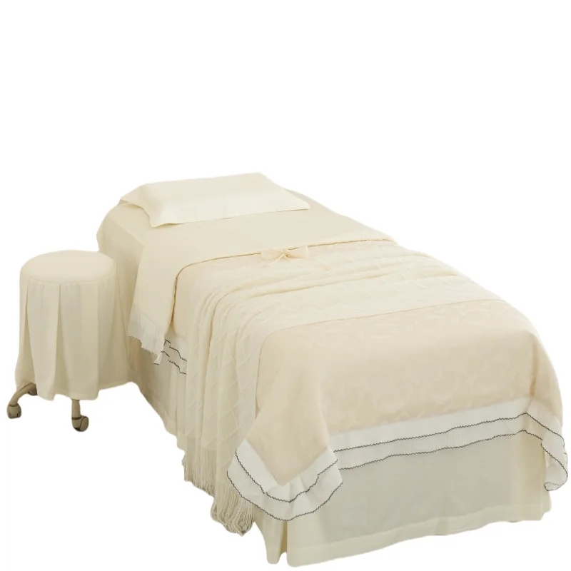 lace edged facial bed sheets Set for Beauty Salon Massage Spa Tassel Embroidery Duvet Cover Bedskirt Colchas Bed Cover Sets