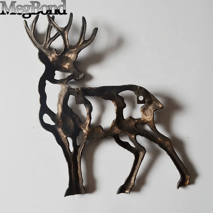 3D bronze deer cast iron material wall hanging decor for garden and home