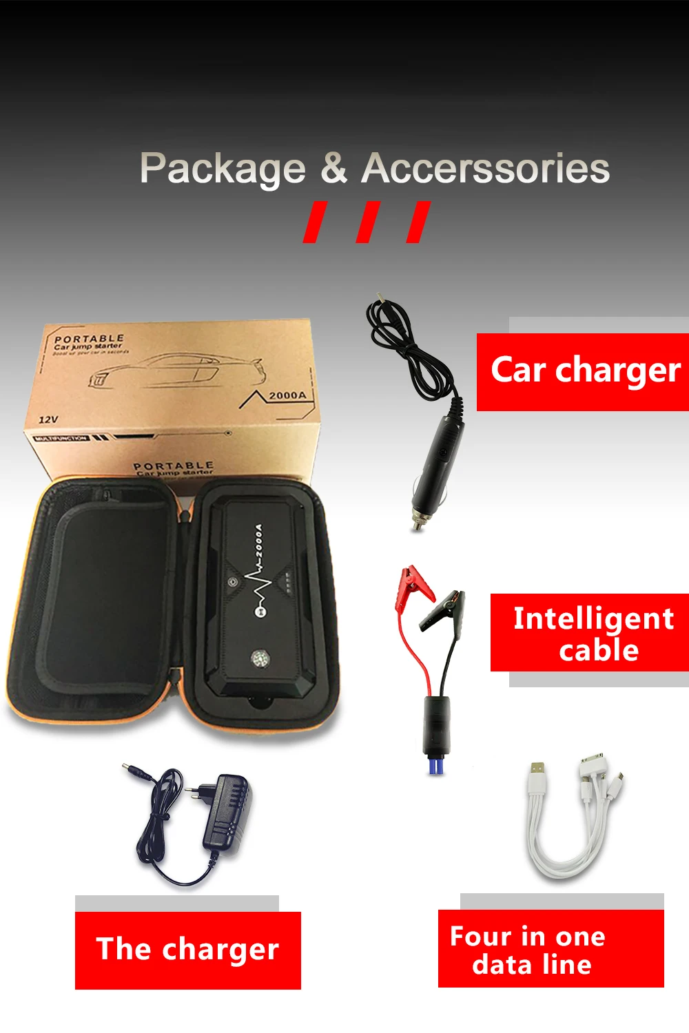  Автомобильное пусковое устройство 18000mAh 20000mah 1000A 1500A 20000A аварийный