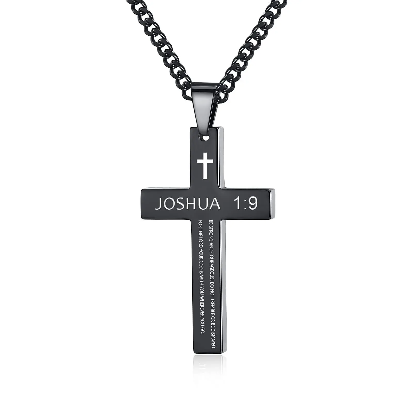 Custom Fashion Stainless Steel Jewelry Black Silver Gold Color Christian Cross Bible Scripture Verse Pendant Religious Necklace