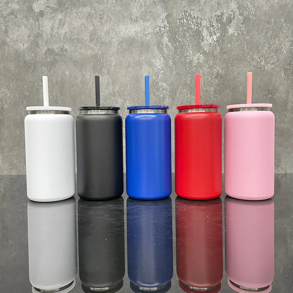 US Warehouse Stainless Steel 16oz Black Plated Tumbler With Lid And Straw For UV DTF Wraps Vacuum Insulated Mason Jar Beer Can