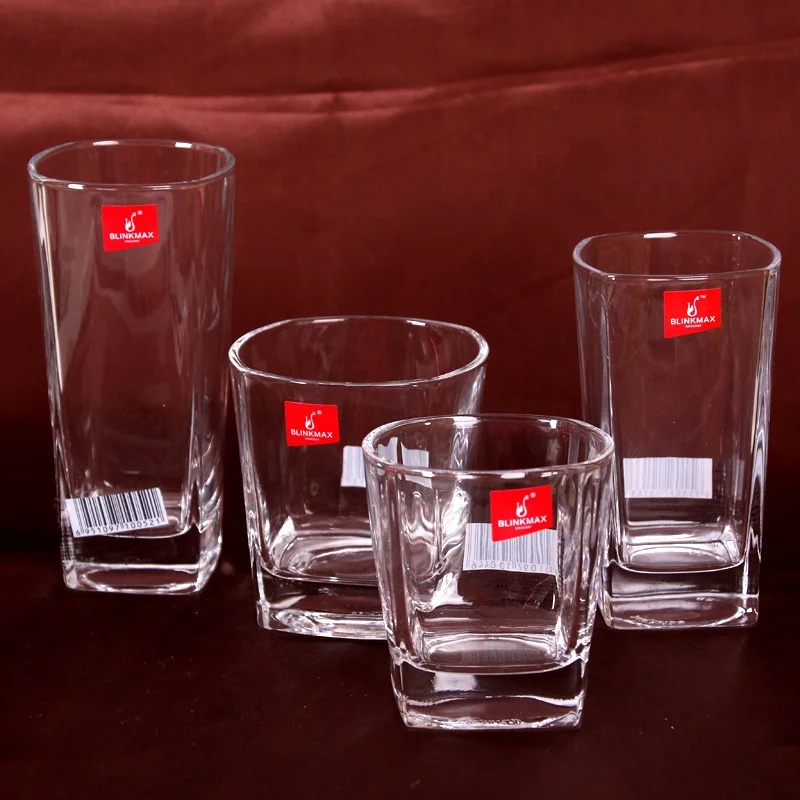 Blinkmax Creative Transparent Square Water Whiskey  Glass Bar Shot Glass Heat-Resistant Hotel Restaurant Use Glass Mug