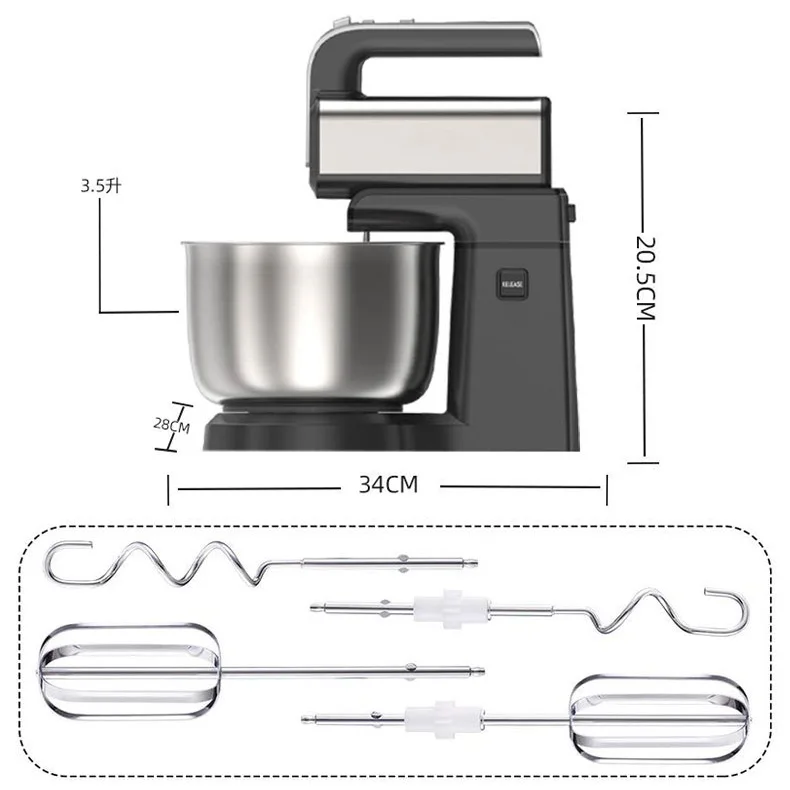 Eu Plug Kitchen Stainless Steel 500w Automatic Electric Hand Food Stand Egg Spiral Baking Dough Mixer