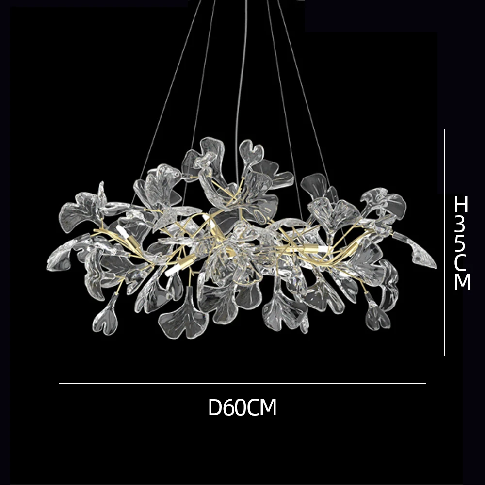 Tree Branches Ceiling Lamp Modern Luxury K9 Crystal Led Gold Chandelier Ginkgo Leaf Glass Pendant Light For Bedroom Living Room