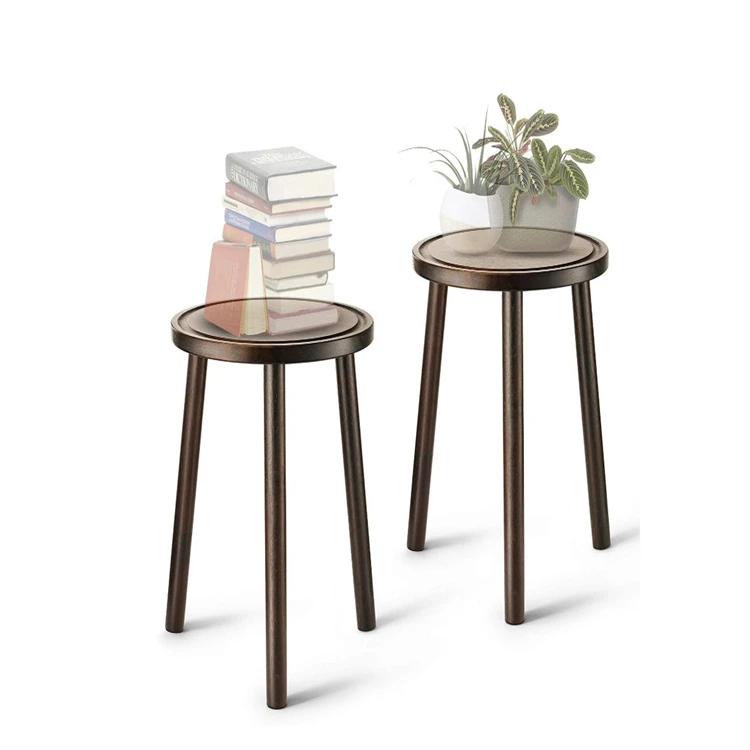 Wood plant stands set of 2 mid century small side table 15.8 tall round side 2 tier wooden flower stand