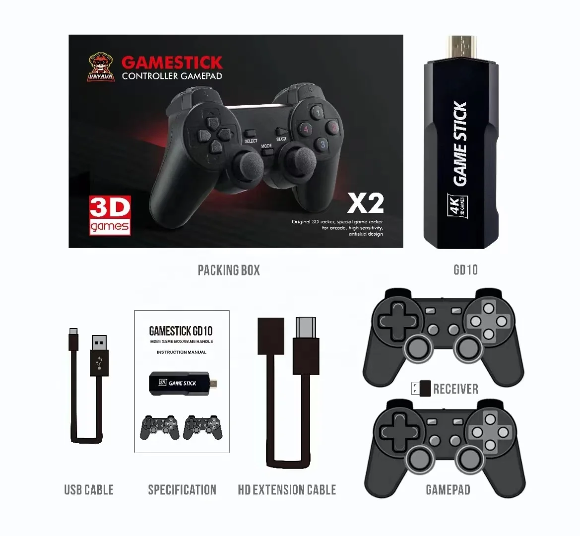 Игровая приставка GD10 4K HD двойная Беспроводная игровая консоль 2 4G ретро-консоль 64G 30000 игры для PS1 DC N64