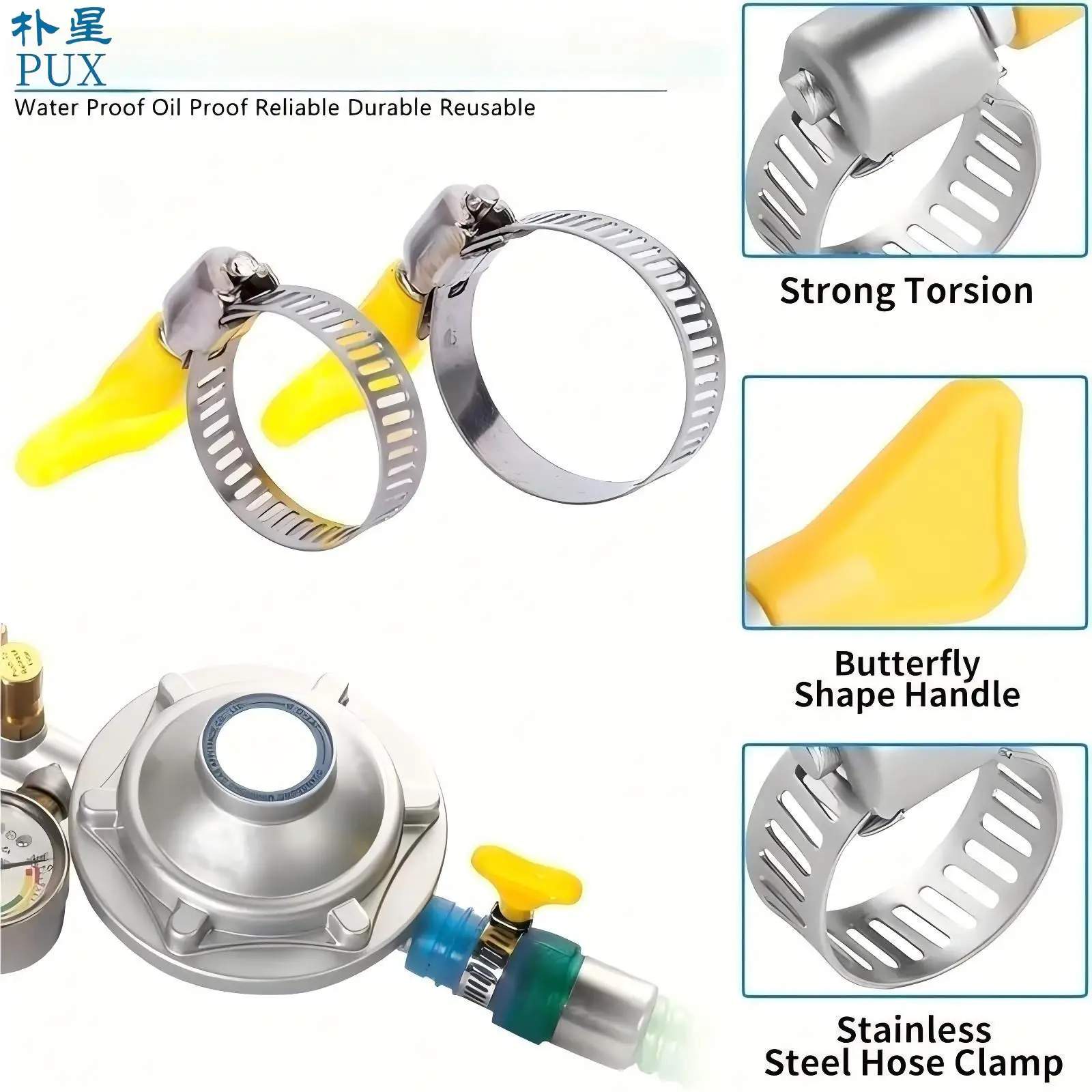 Stainless steel hose clamp Worm gear clamp Adjustable range hose clamp with handle for automotive and mechanical applications