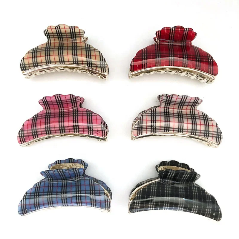 Vintage 9cm large printing plaid leopard marble clamp wave hair claws clip acrylic flower dot zebra stripe designer hair claw