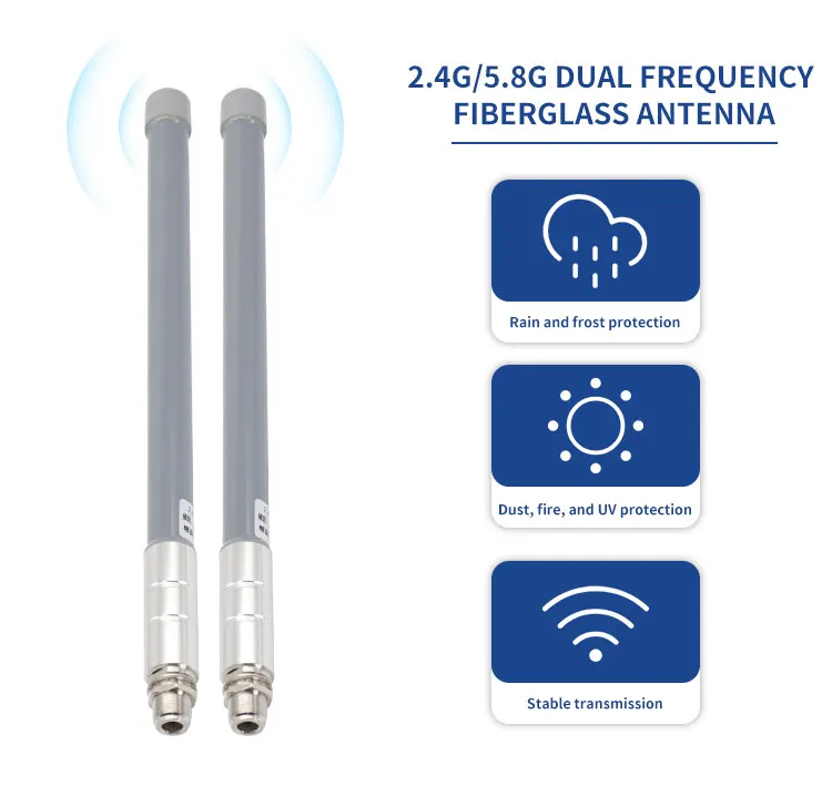 8DBI 2400-2500mhz/5150-5850mhz Dual Band Fiberglass Base Station Antenna