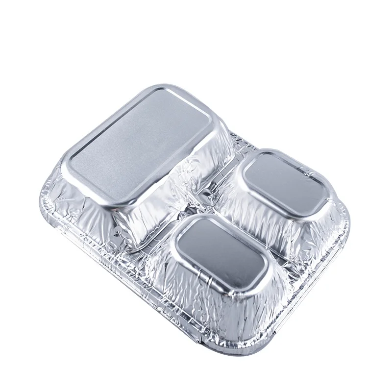 Disposable 3 compartment Takeaway Aluminum Foil Food Storage Container