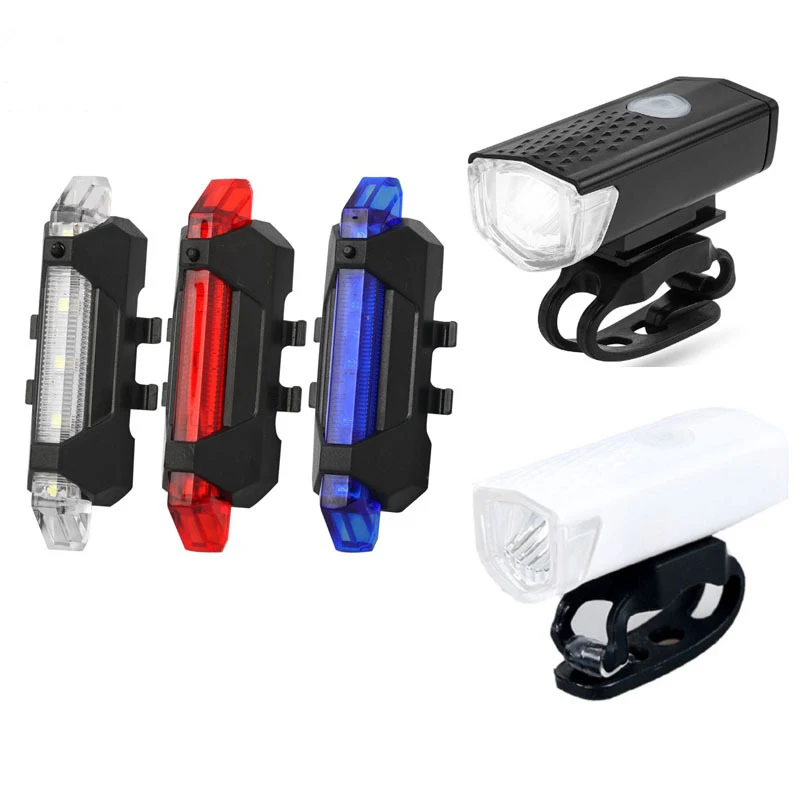 MTB Bike Light Set Waterproof LED Front Rear Back Headlamp Flashlight Safety Warning Cycling Mountain Bicycle Riding Battery