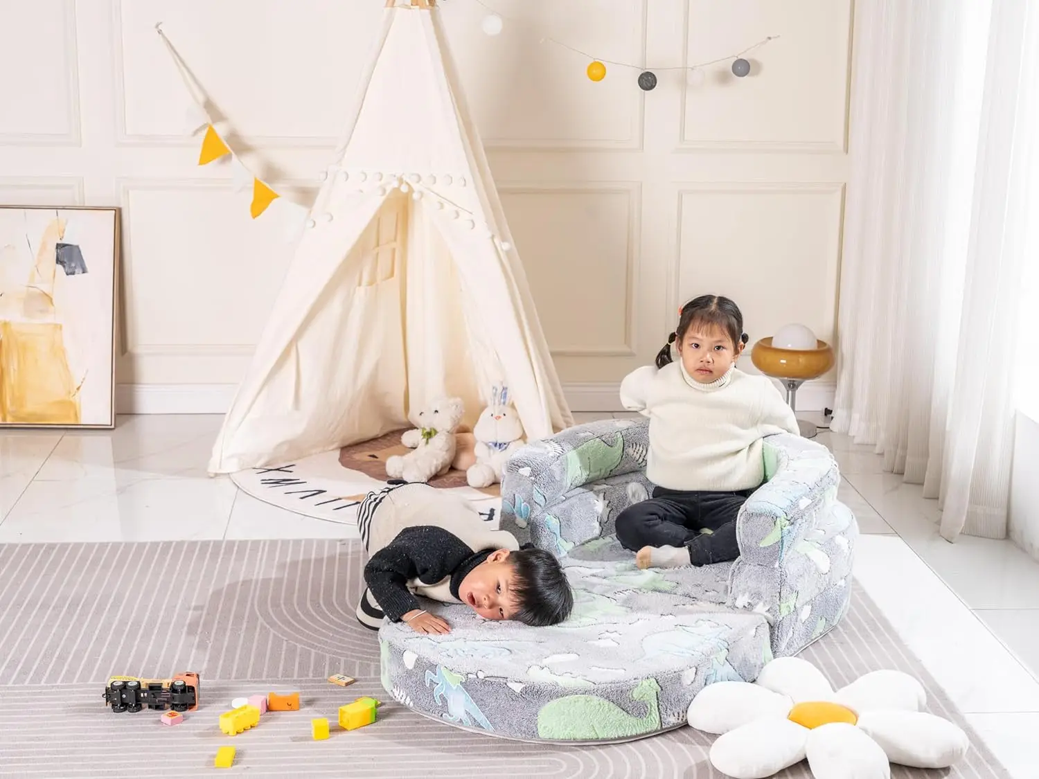 Convertible 3-in-1 High Density Foam Kids Couch Plush Toddler Chair Bed Toddler Reading Sofa Chair