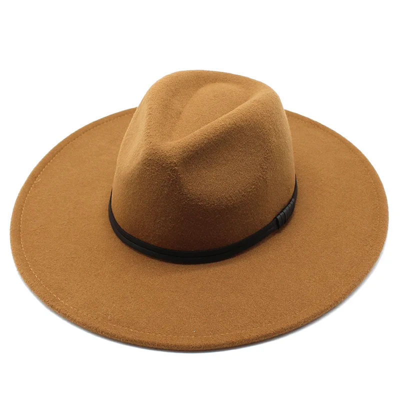 Autumn and winter woolen 9.5cm wide brim jazz top hat Wholesale men and women black tan fedora hat felt hat
