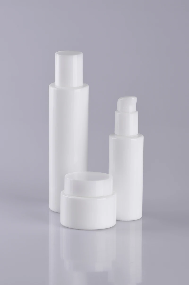High quality white ceramic luxury glass lotion bottle cosmetic jar set 30ml 50ml 100ml 120ml