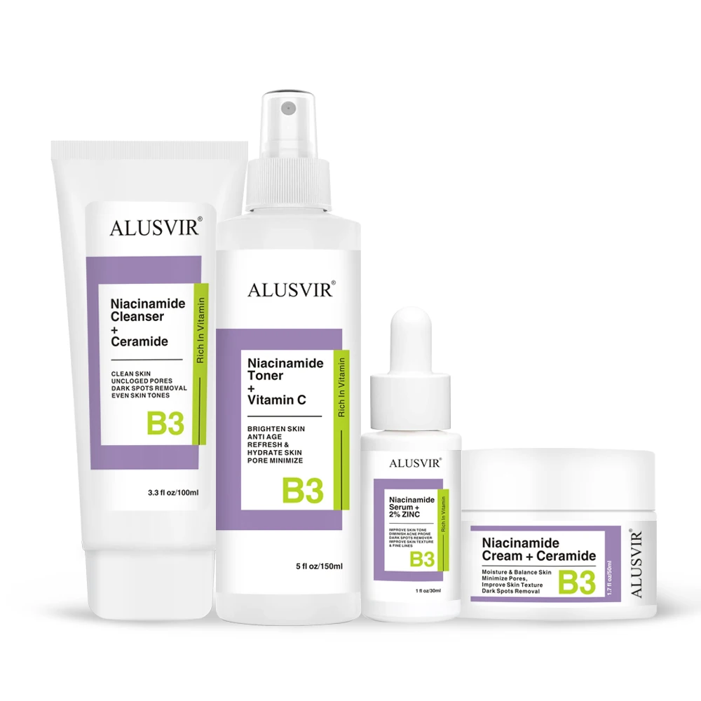 Customized Logo Niacinamide Whitening Skincare Face Wash Cleanser Serum Cream Skin Care Routine Sets For Black Women