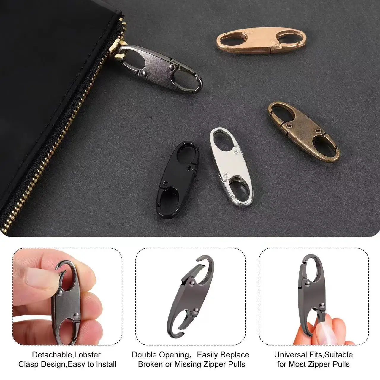 High Quality Anti Theft Double Lock Zinc Alloy Zipper Pull Metal Zipper Puller Slider