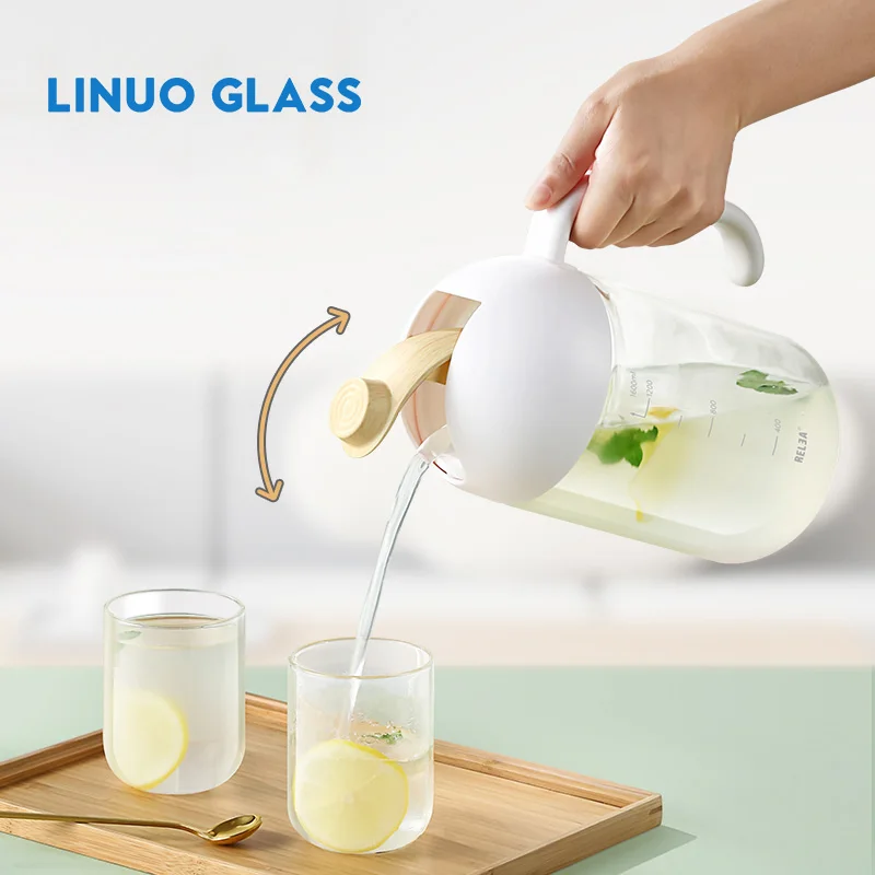 Linuo Drinkware Home Table Clear Borosilicate Glass Teapot Water Kettle Jug Tea Pot with Mug Set