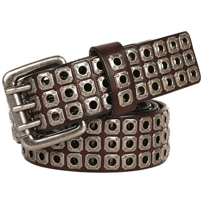 Vintage Accessories Hollow Out Leather Belt With Three Pin Buckle