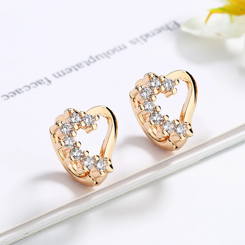 oro laminado unique cubic zirconia stone 18k gold plated heart earring huggies small hoop dozen wholesale