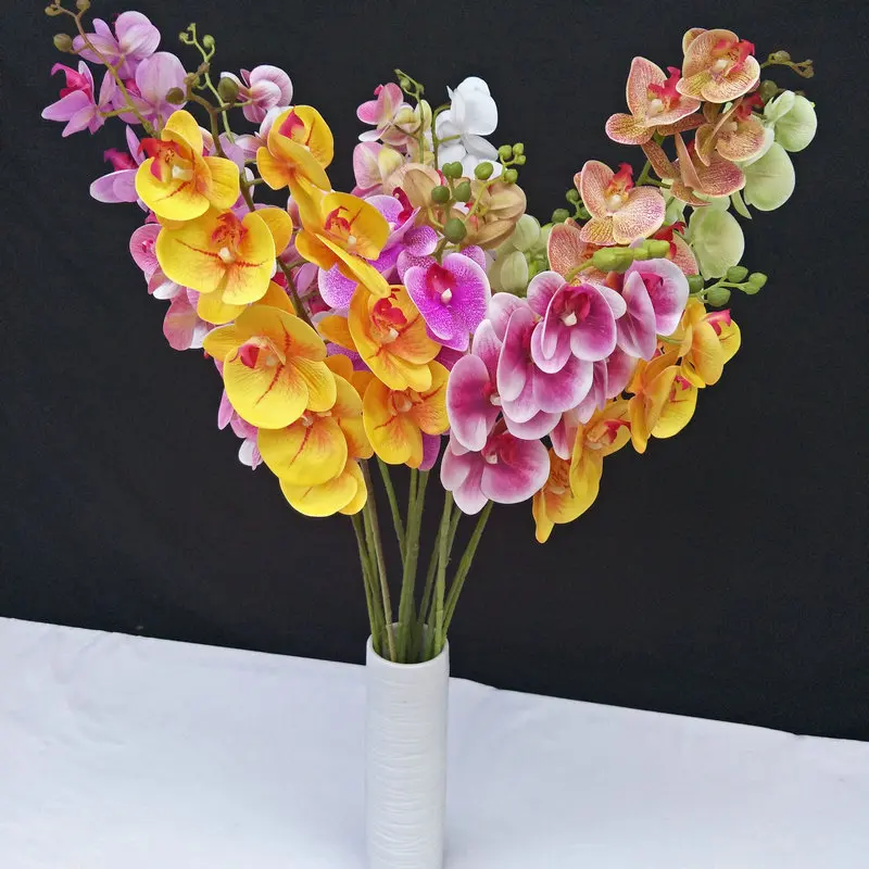 Artificial 9 Heads Phalaenopsis Artificial Butterfly Orchid Flower Single Stems Brown Blue Orchid For Decoration