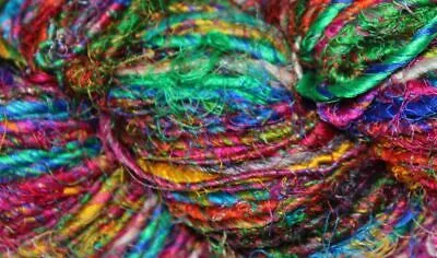 Custom-Made Multi-Color Sari Silk Ribbon Frizz Recycled Fuzzy Sari Silk Fabrics Knitting Raw Pattern Natural Art Craft Projects