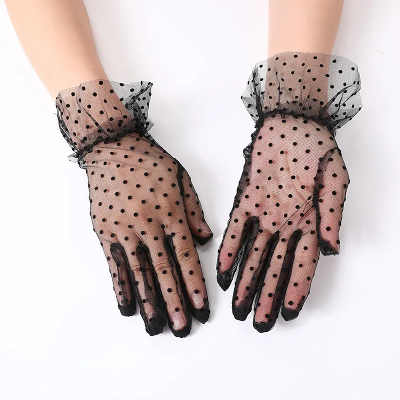 Summer Breathable Gloves For Women Black Small Spots Sexy Lace Short And Thin Mesh Gloves For The Bride