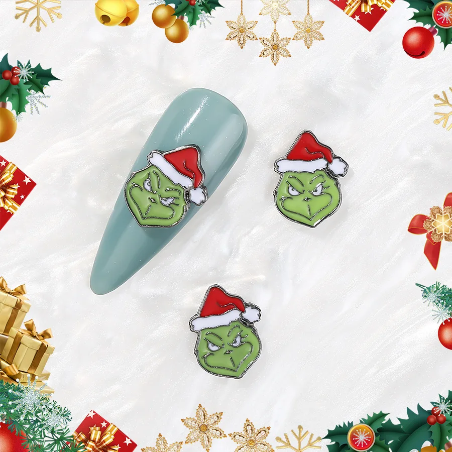 New 3D Winter Christmas Grinch Manicure Ornaments Gems Accessories Green Fur Max Elk Frett Alloy Nail Art Decoration Charms