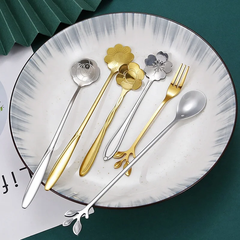 Stainless Steel Tea Spoon Dessert Spoon, Flower Cute Demitasse Scoop Coffee Teaspoon Set