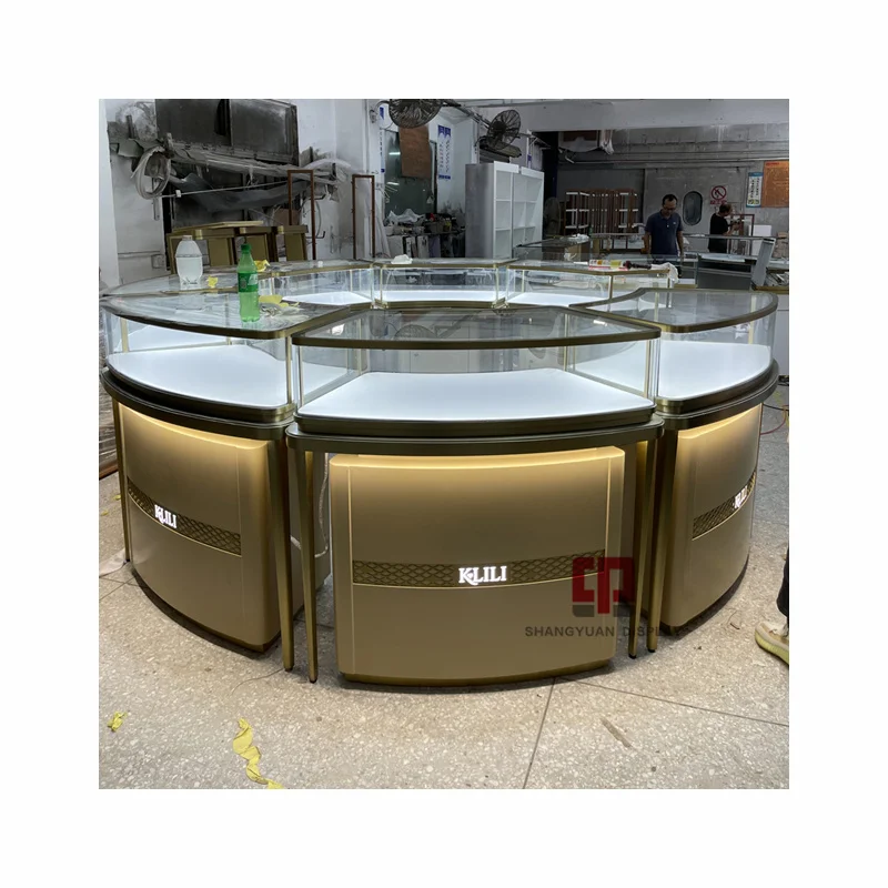 Shopping Mall Luxury Kiosk Glass Counter Display Fixture 10*10 Feet Round Jewelry Kiosk Jewelry Display Showcase